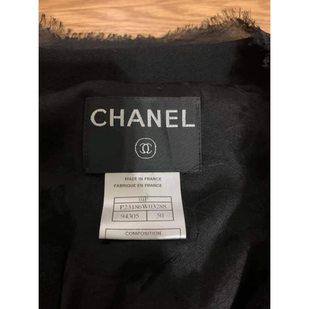 Chanel women's black chiffon trim jeweled wool blazer size 50 - Picture 6 of 13